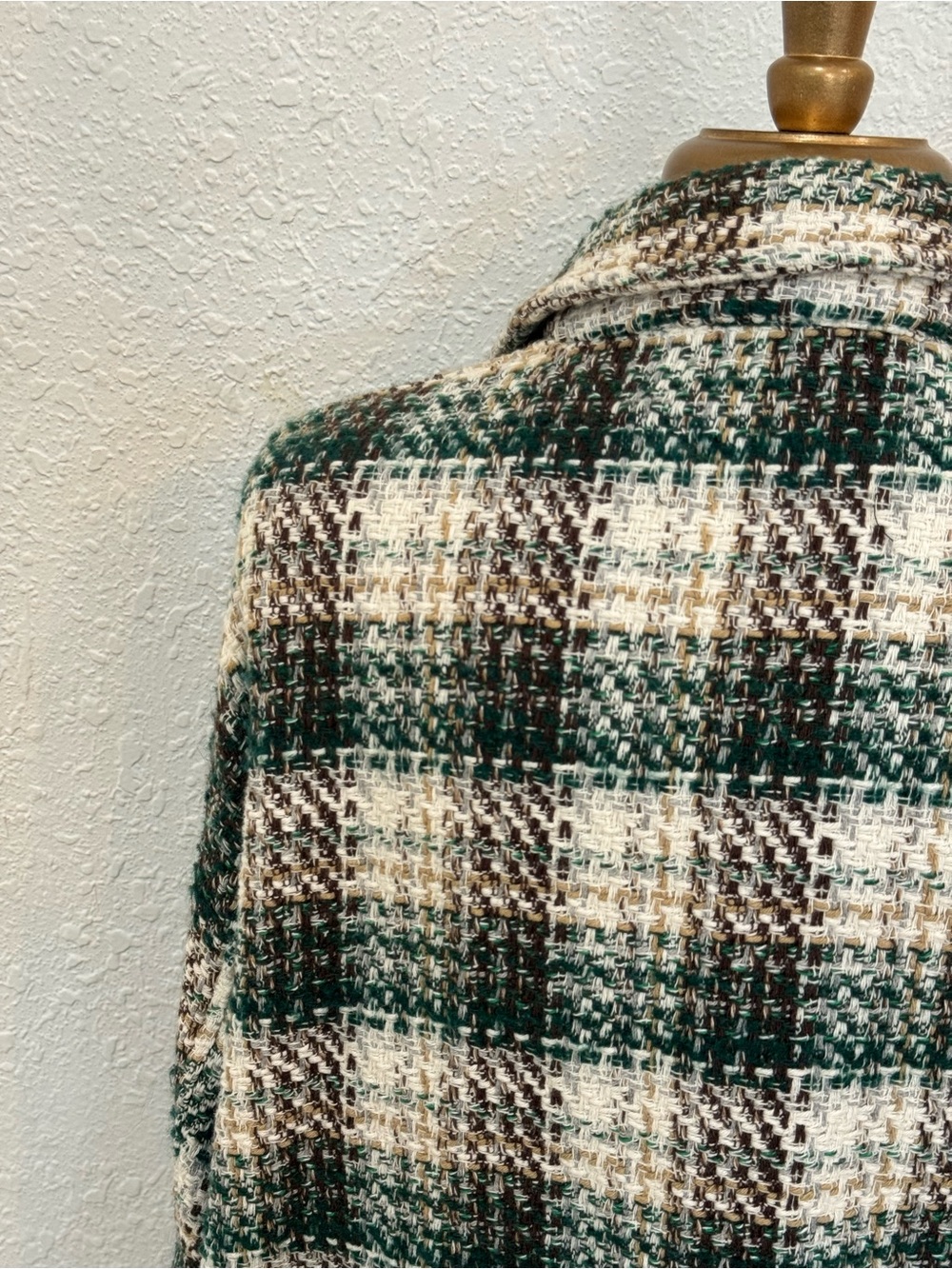 Zara Green and Cream Plaid Teddy Shacket - Picture 4 of 5